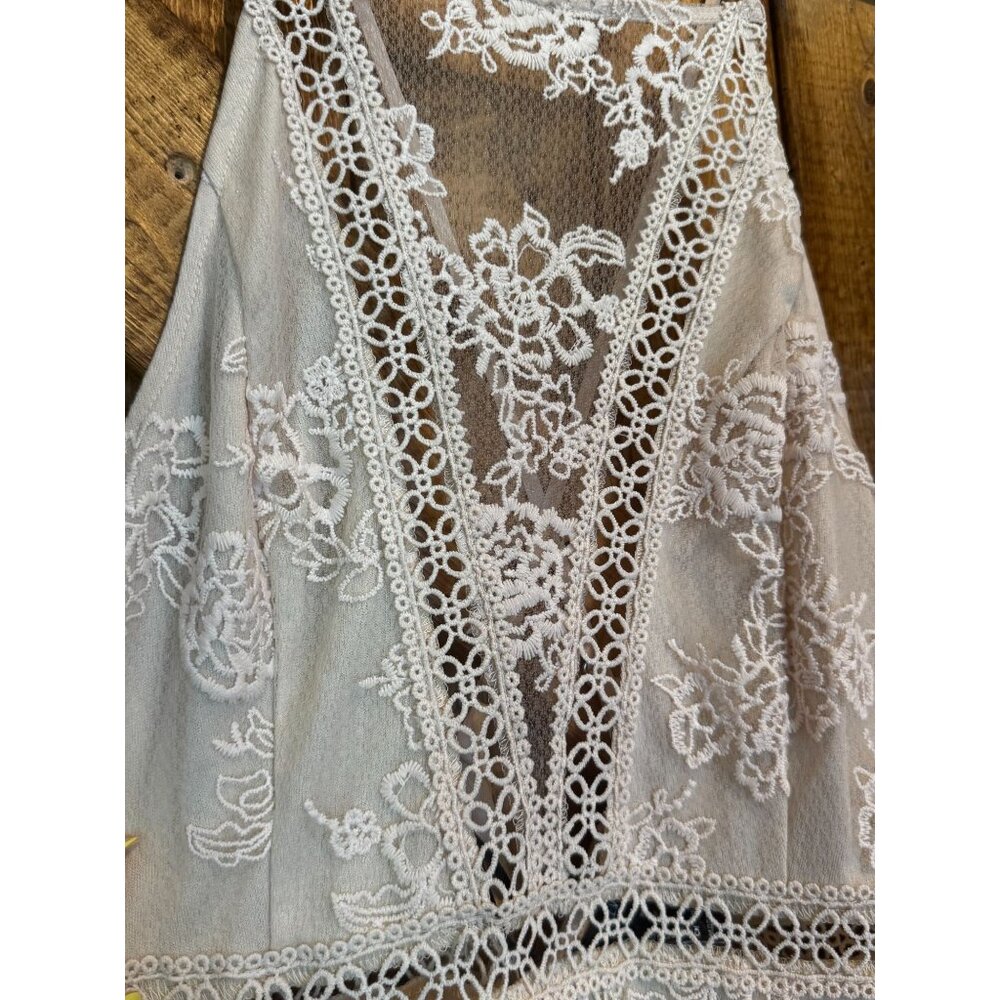 NWT Forever 21 nude Lace Dress M Salt Canyon formal boho short open front - Picture 6 of 6